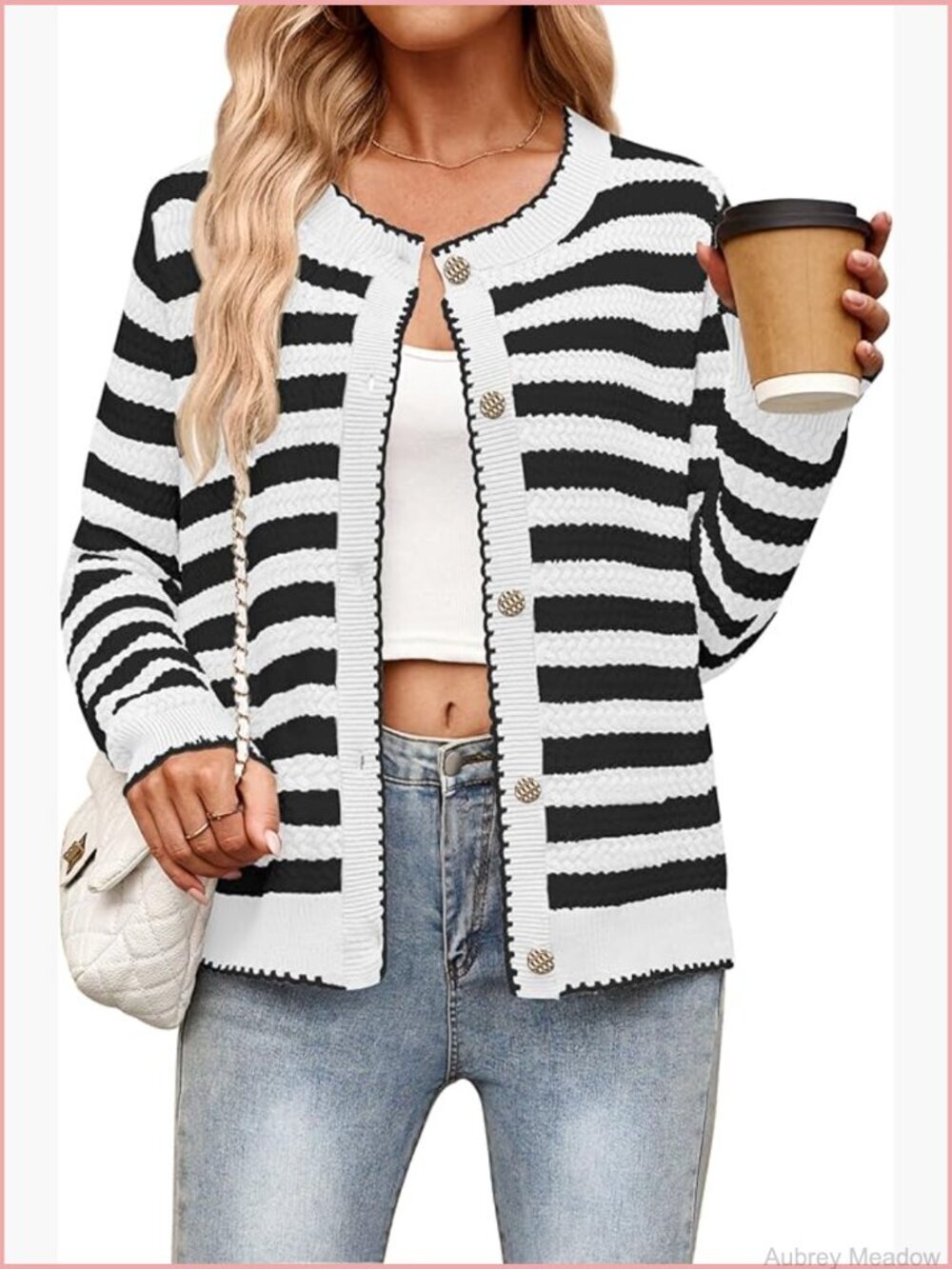 Long Sleeve Striped Cardigan Cable Knit Button Down Fall